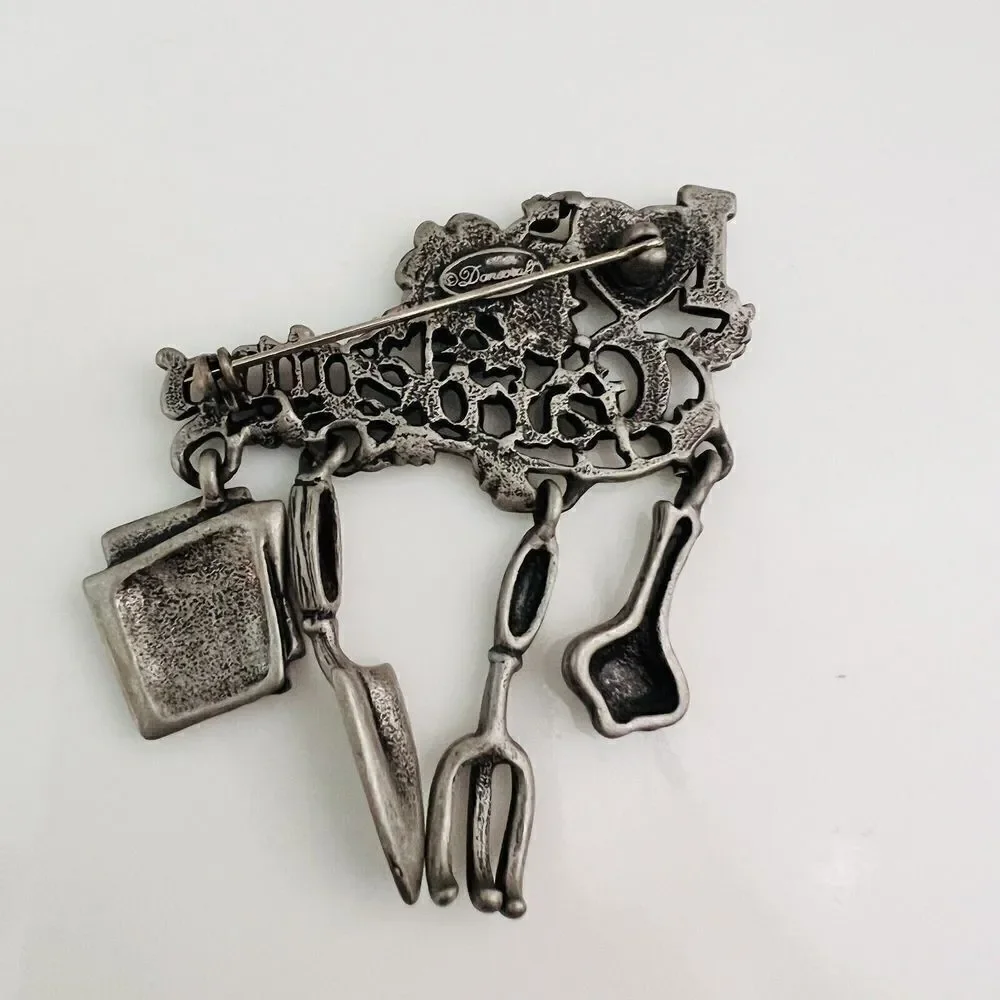 Vintage Danecraft I Love Gardening Pewter Pin Brooch Red Enameled Heart 1198